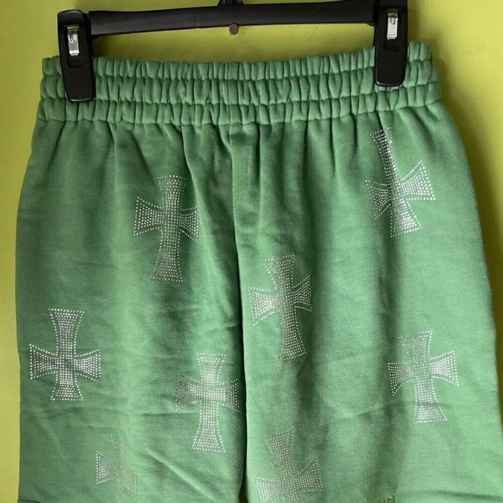 Unknown Factory Men's Green Dagger White Cross Rhinestone in Size Small